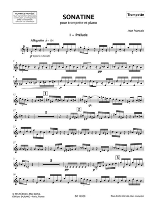 Sonatine pour trompette et piano - FRANÇAIX - Partition - Trompette